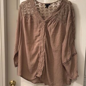 Elegant Lace Trimmed Blouse - Taupe